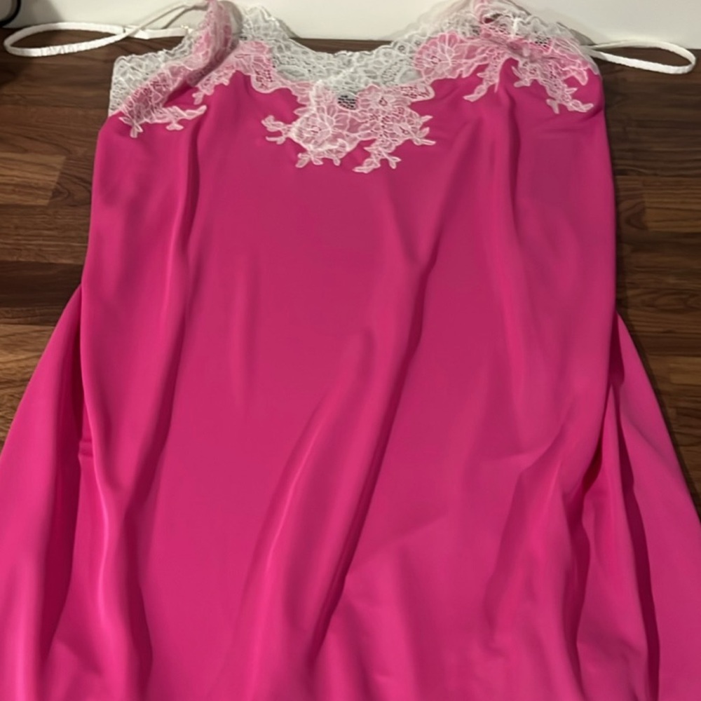 Natori Pink Chemise with White Lace